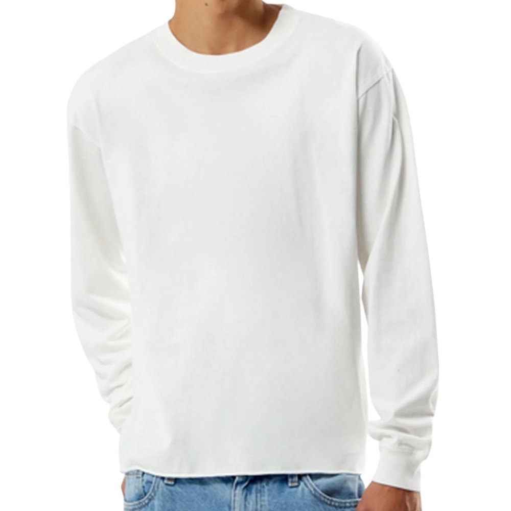 PacSun Premium Cropped Long Sleeve T-Shirt – White – Men’s Size L – Raw Hem